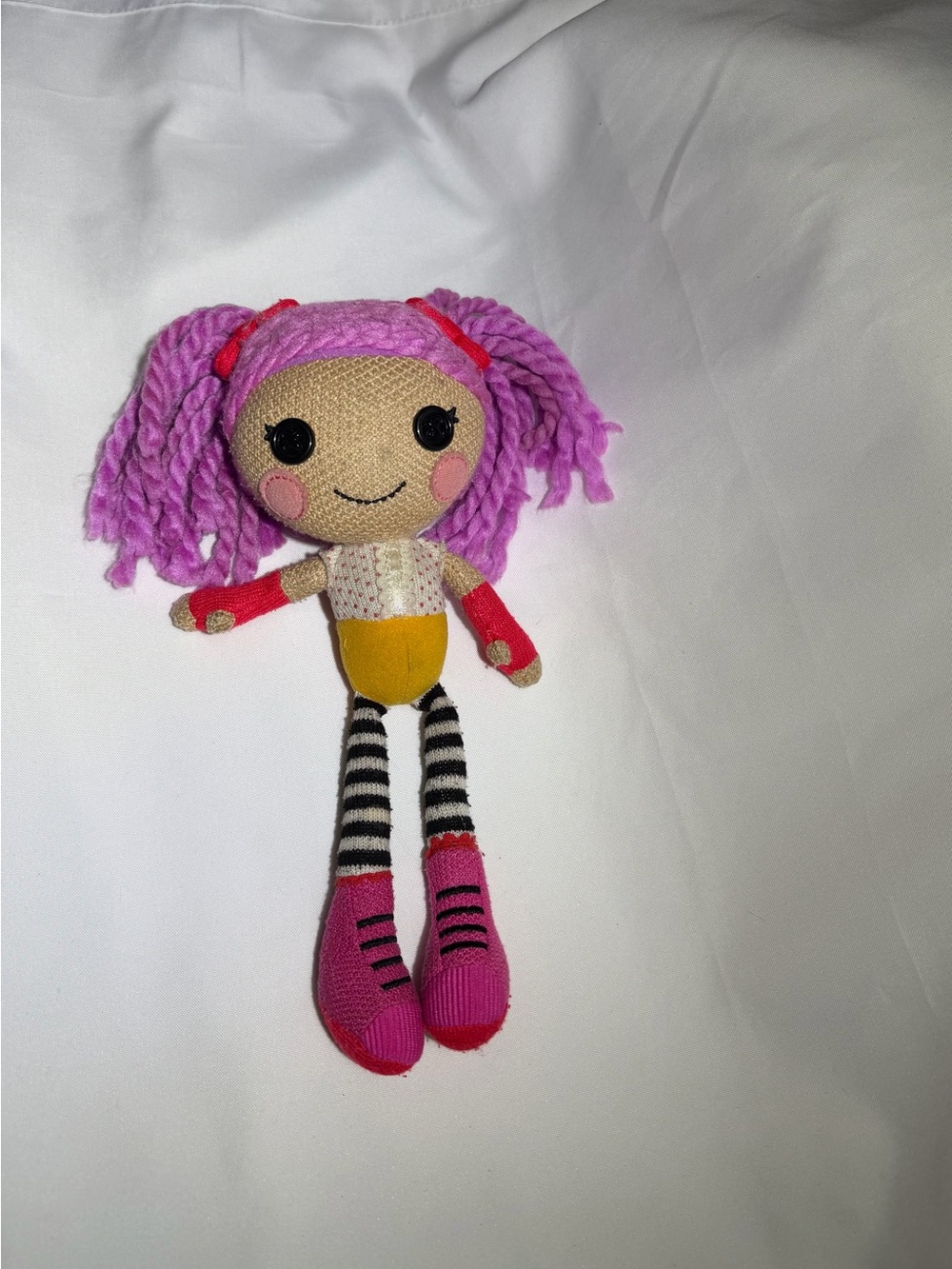 Purple-Haired Plush Rag Doll with Pink Shoes and Striped Legs - Kids Toy